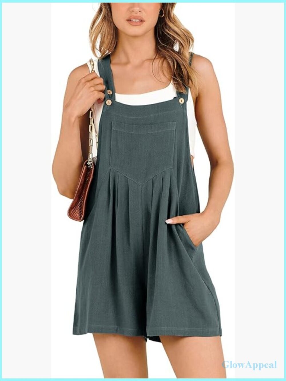 Linen Romper with Adjustable Straps, Square Neck, Wide Legs, Summer Casual